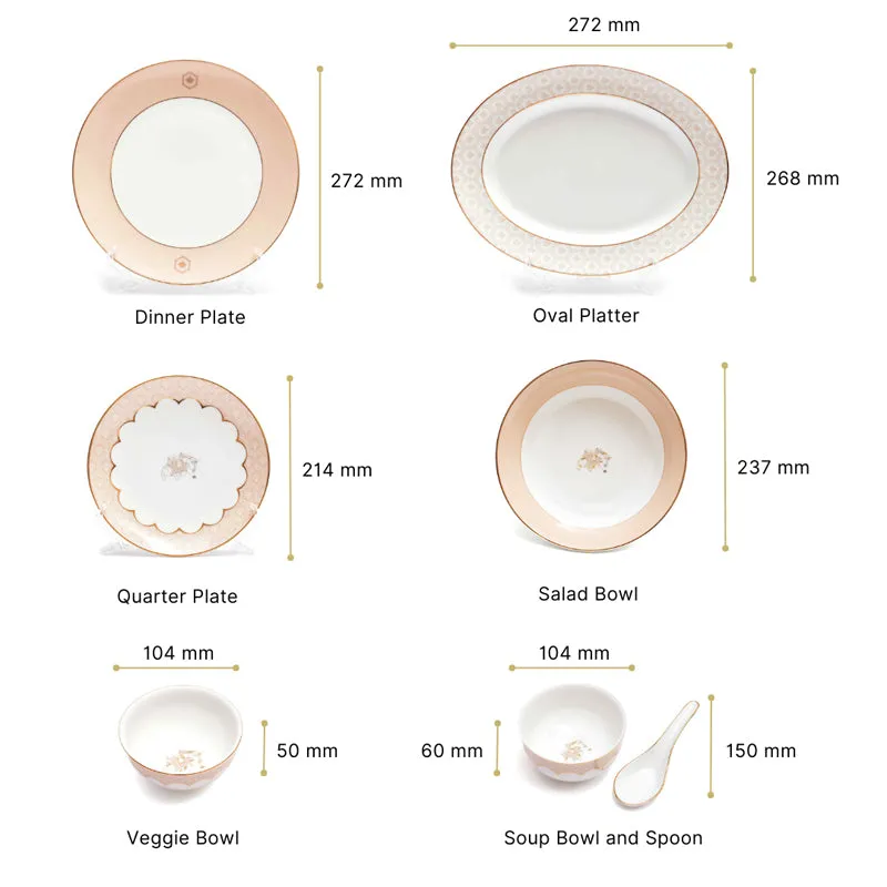 Gilded Legacy 24k Gold Brushed Porcelain Dinner Set (Peach) - 33 Piece Set media 13