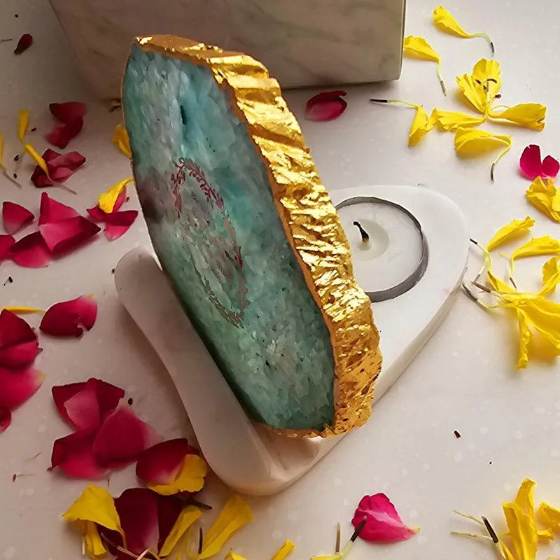 Festive Gayatri Mantra Tealight Candle Holder - Green media 4