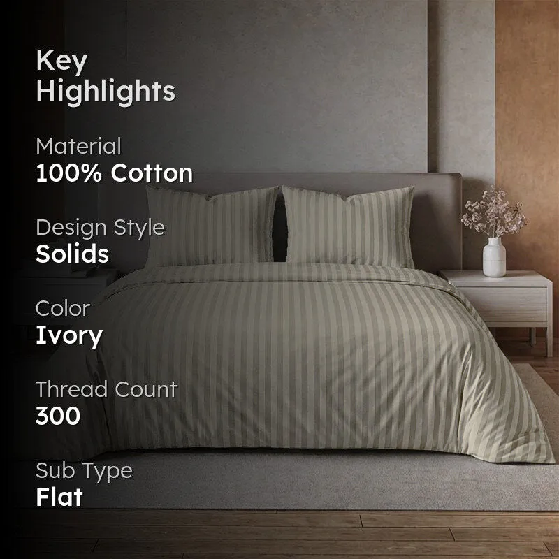 Sleek Loom Striped Cotton Bedsheet (Ivory) - 300 TC media 2