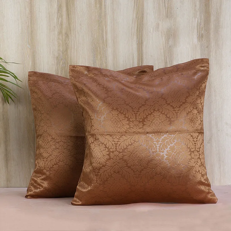 Swayam Basik Printed Polyester Cushion Cover (Brown) - Set of Two media 1