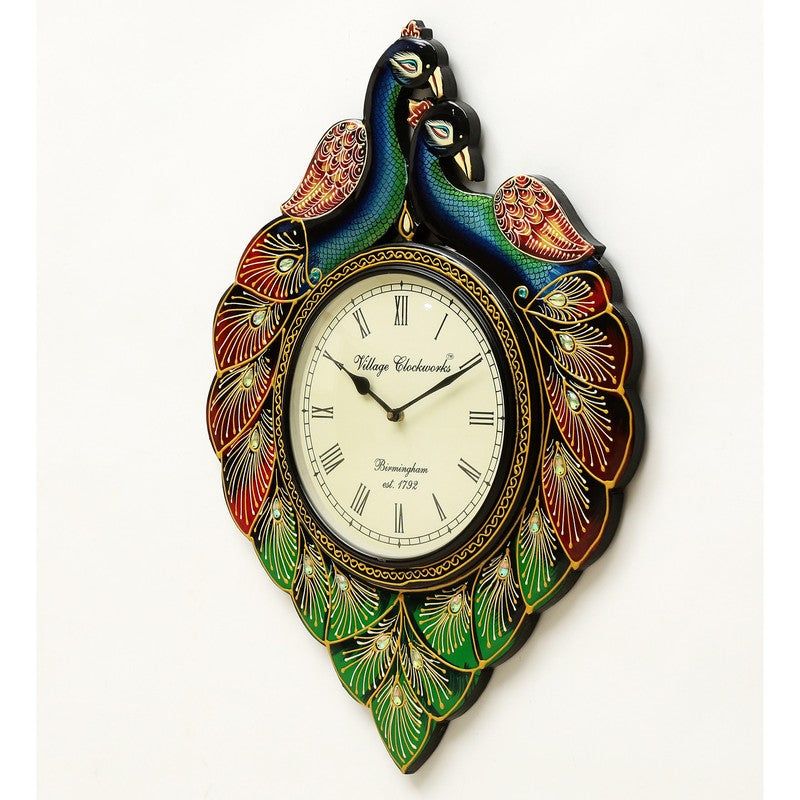 Handpainted Peacock Artwork Wood Wall Clock media 5