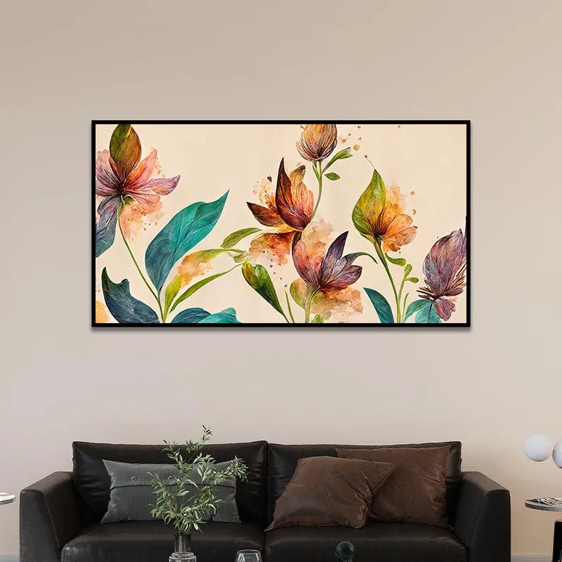 Touch Of Blue Autumn Floral Canvas Wall Painting With Frame - Black media 1
