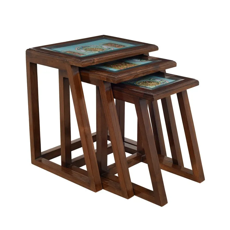 Honey Teak Wood Nesting Stools - Set of Three media 4