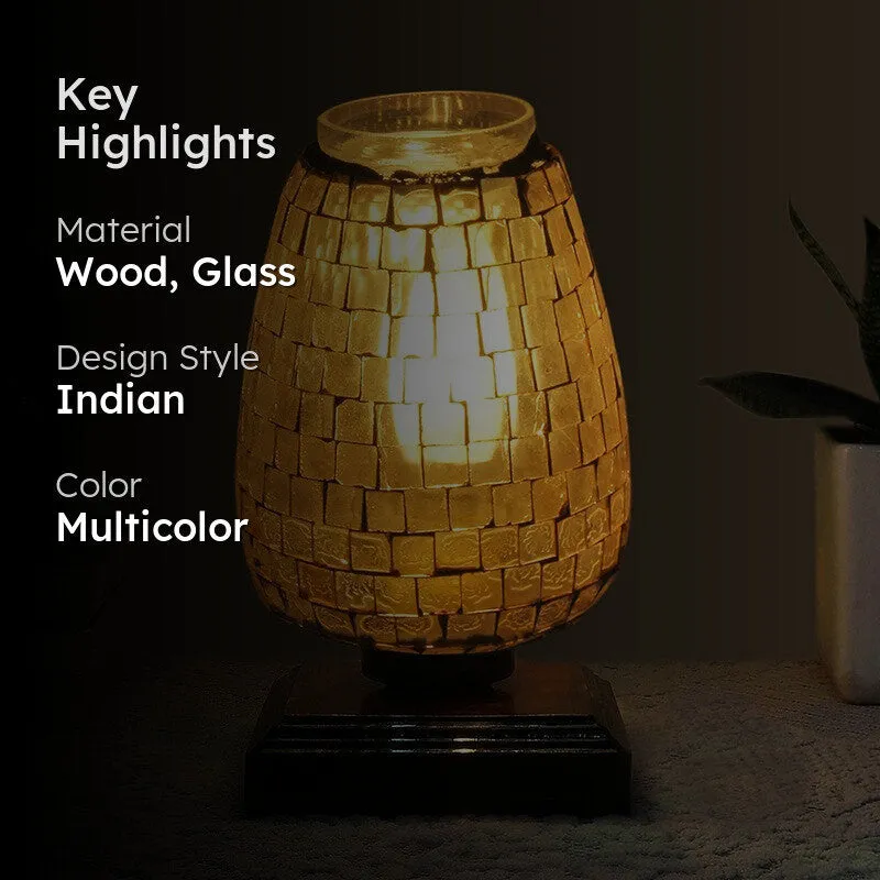 Radiantblend Mosaic Glass Table Lamp With Wooden Base media 2