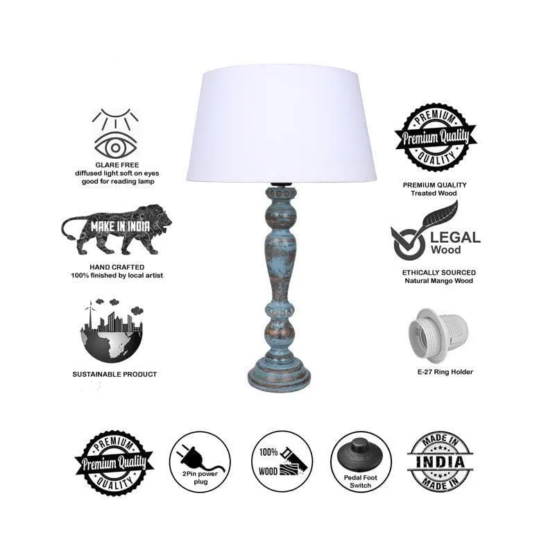 Amaya Fabric Table Lamp With Drum Shade - White,Blue media 6