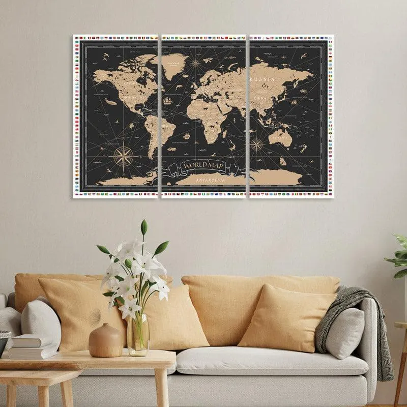 Vintage World Map Wall Art - Set Of Three media 1