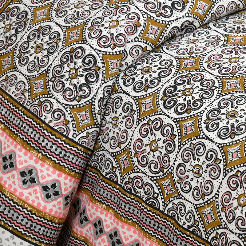 Drona Ethnic Cotton Bedsheet (Grey,Pink) - 180 TC media 3