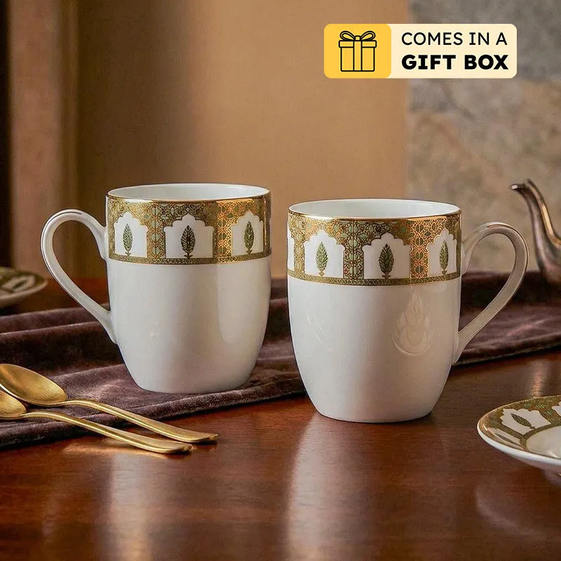 Gilded Chinar Coupe 24k Gold Brushed Porcelain Coffee Mug (280 mL Each) - Set Of Six media 1