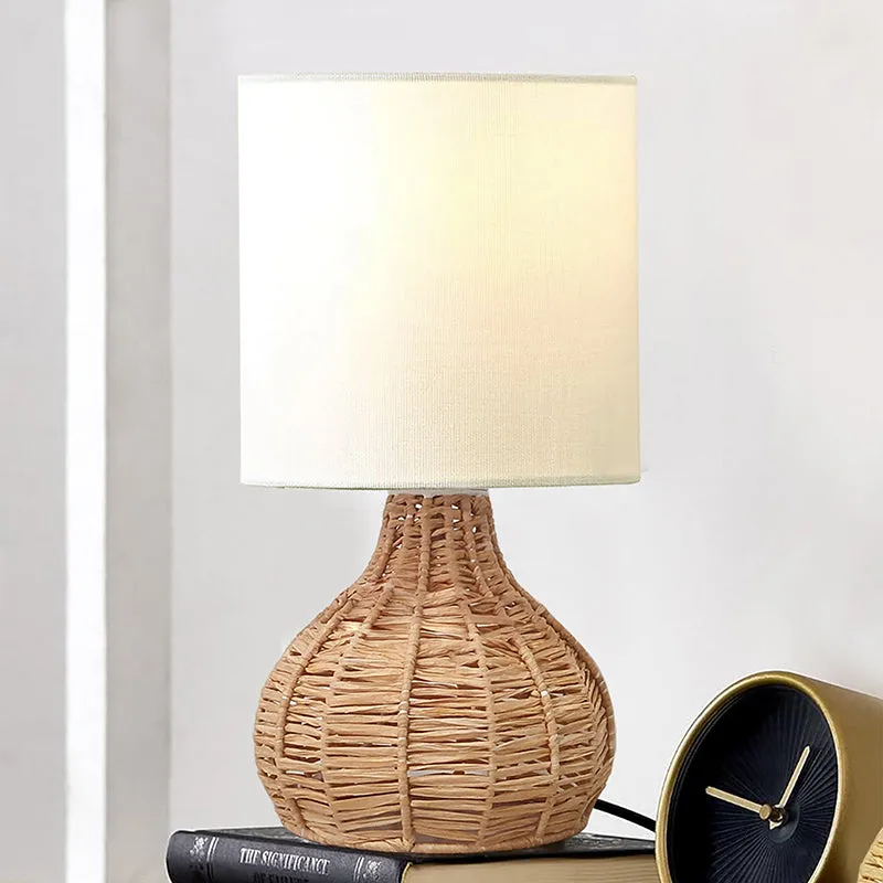 Palladian Edge Raffia Fabric Table Lamp - Grey,Brown media 1