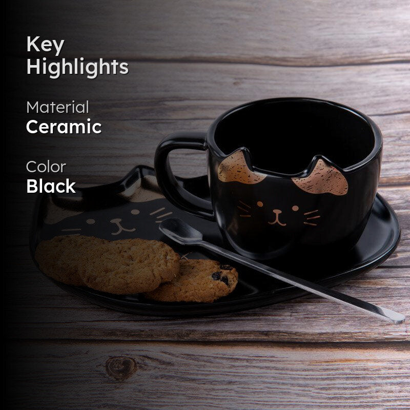 Whisker Tales Black Mug & Snack Plate (200 ML) - Three Piece Set media 2