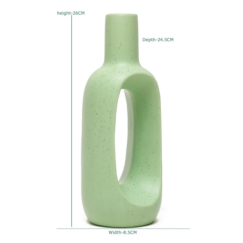 Green donut vase shown with printed dimensions on image