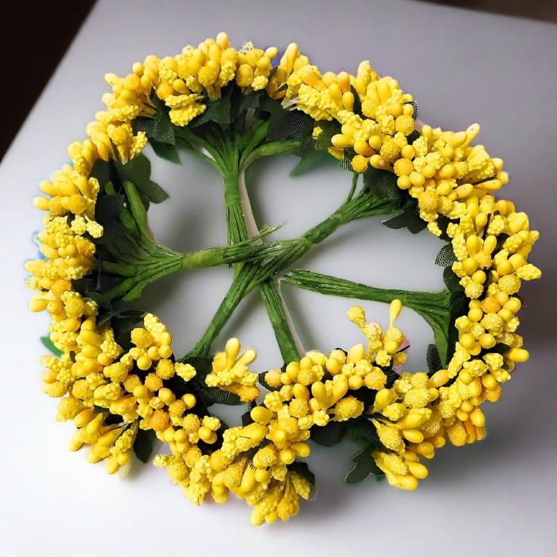 Faux Gypsophilia Flower Bunch (Yellow) - Set Of Twelve
