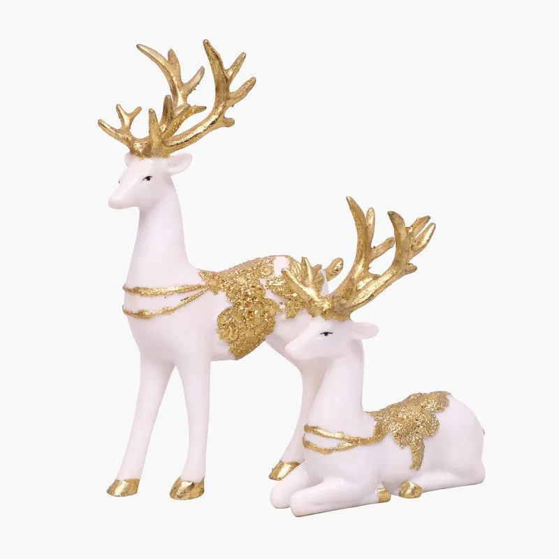 Opulent Deer Polyresin Showpiece (White) - Set Of Two media 3