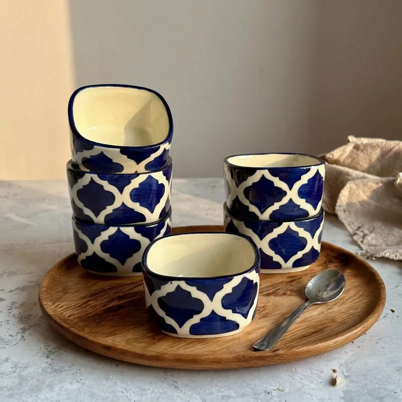 lanix Ceramic Dip Bowls (Blue,White ,50 mL Each) - Set Of Six media 1