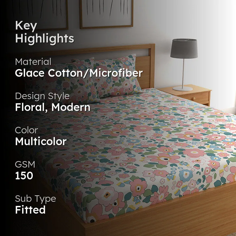 Doodled Blossoms II Fitted Microfiber Microfiber Bedsheet - 150 GSM media 2