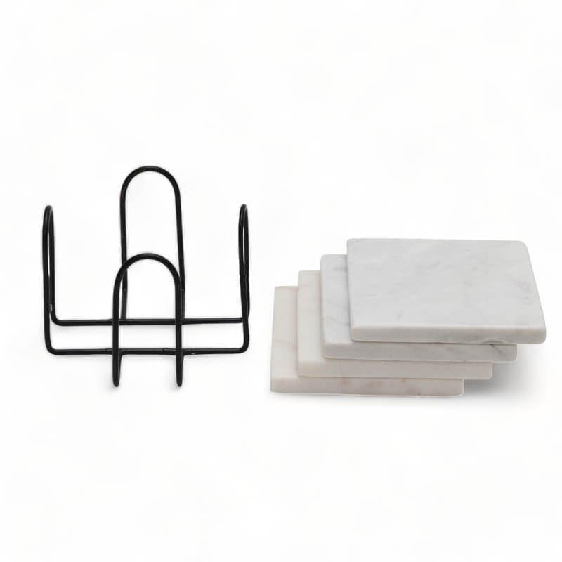 Square Marble Coaster With Stand- Set Of Four media 3