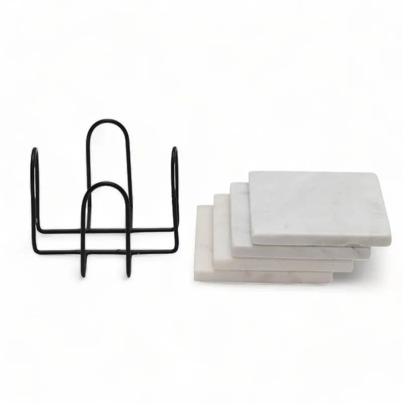 Square Marble Coaster With Stand- Set Of Four media 3
