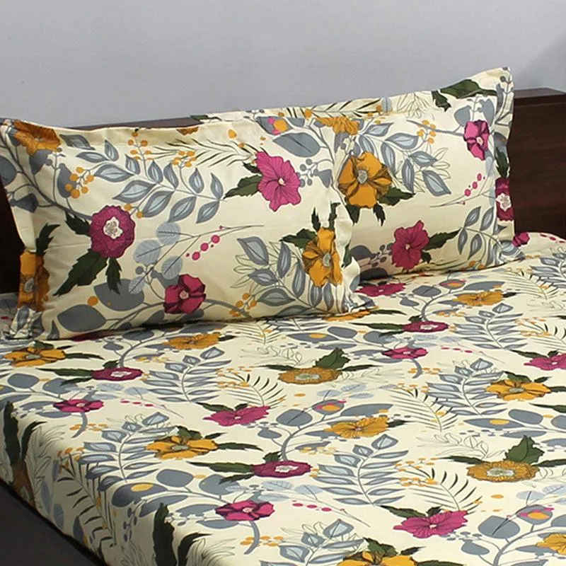 Yahvi Floral Cotton Bedsheet (Yellow) - 110 TC media 4