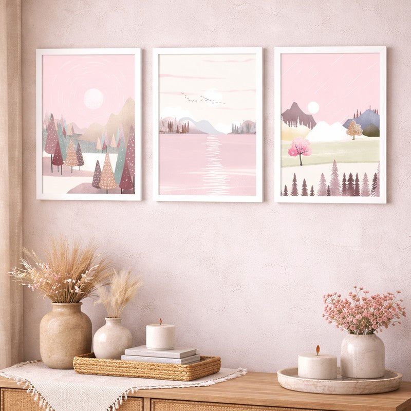 Misty Dreams Paper Wall Painting With MDF Frame - Set Of Three media 3