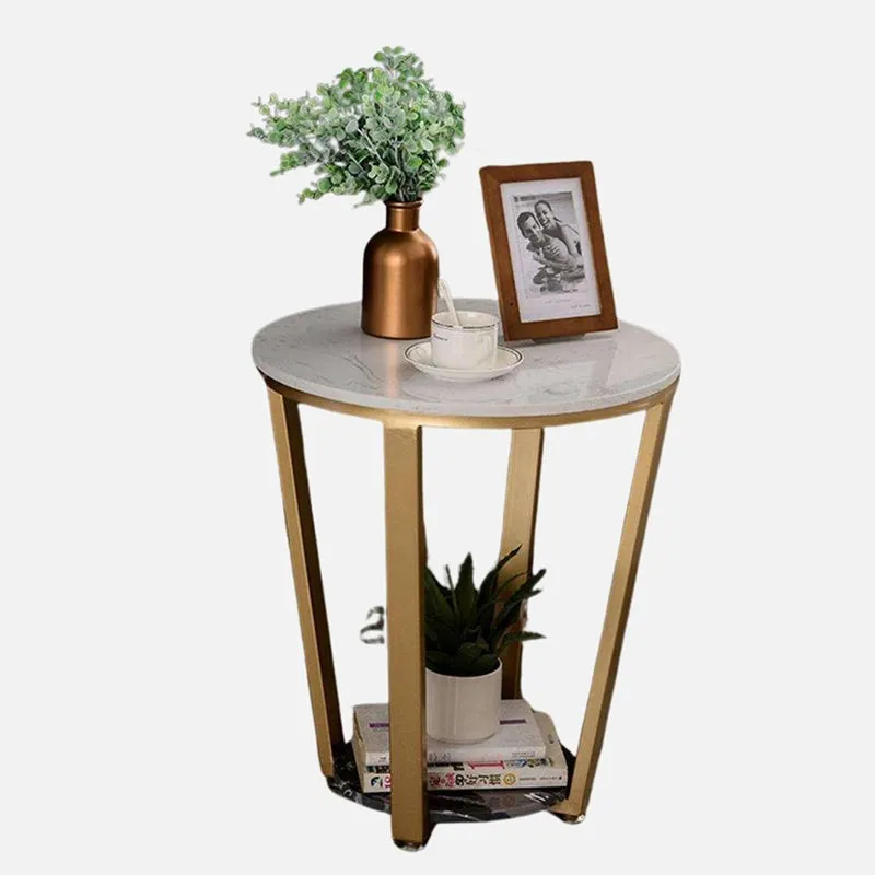 Aura Blanc Metal Accent Table with Marble Top media 3