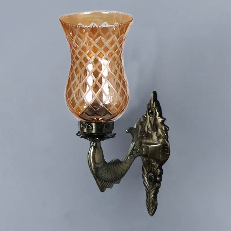 Honey Glow Scroll Amber Glass Wall Lamp media 5