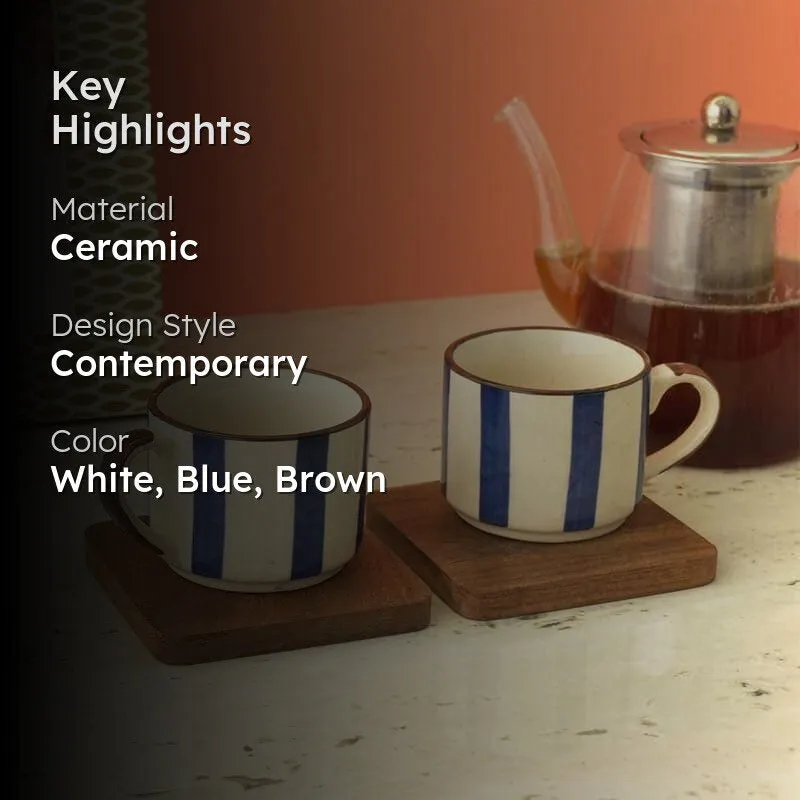 Stripe Ceramic Tea Cup (150 mL) - Two Piece Set media 2