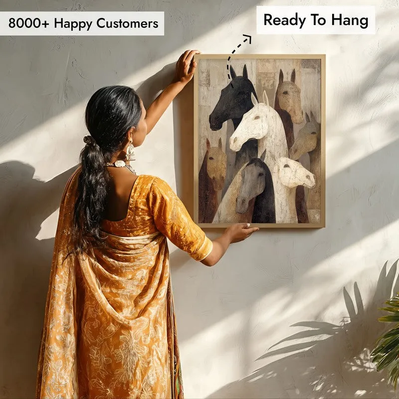 Herd of Horses Wall Painting With Brown Frame media 8