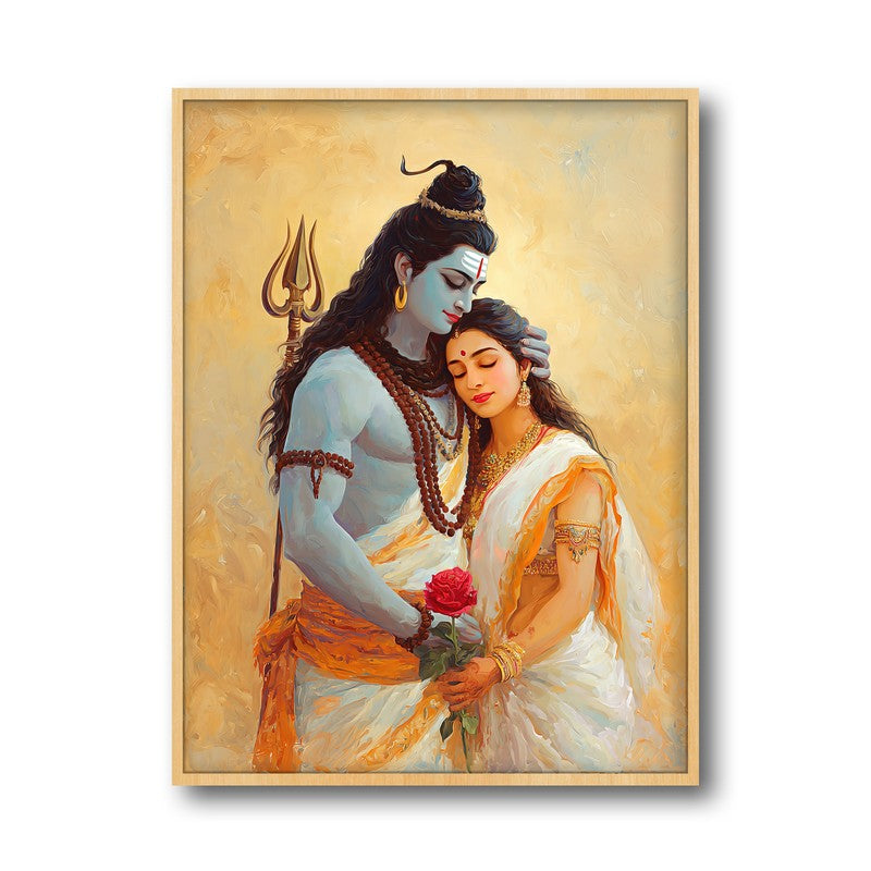 Lord Shiva and Parvati II Archival Paper Wall Art - Natural Brown Frame media 5