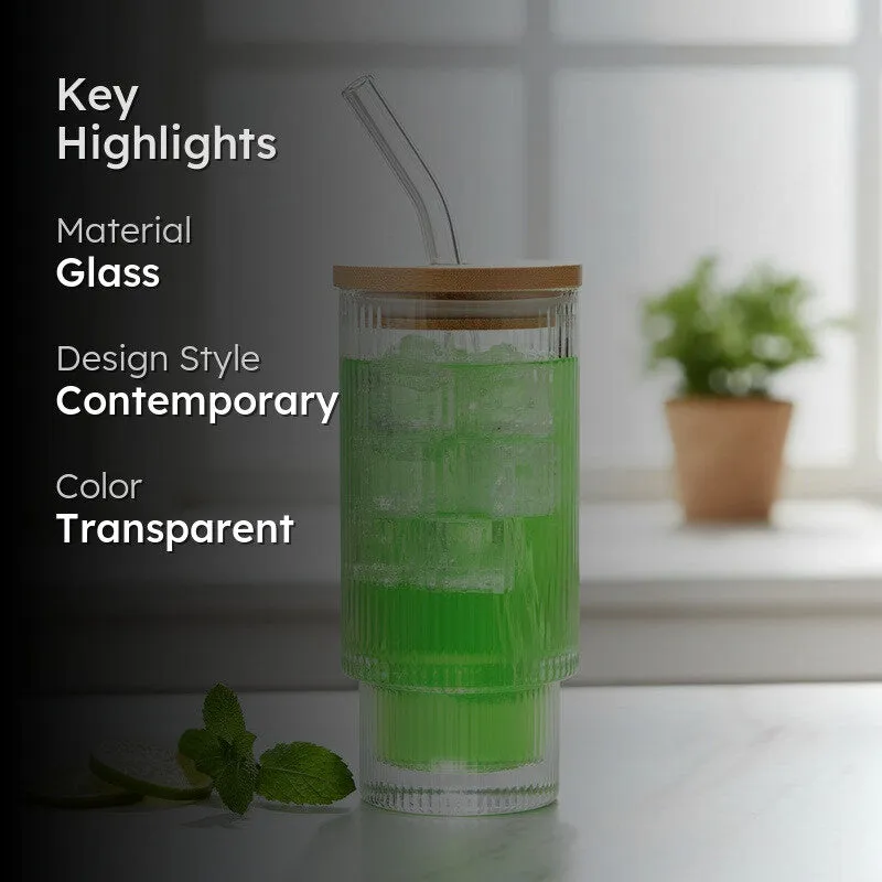 Stylish Glass Can Mug with Wooden Lid & Straw media 2