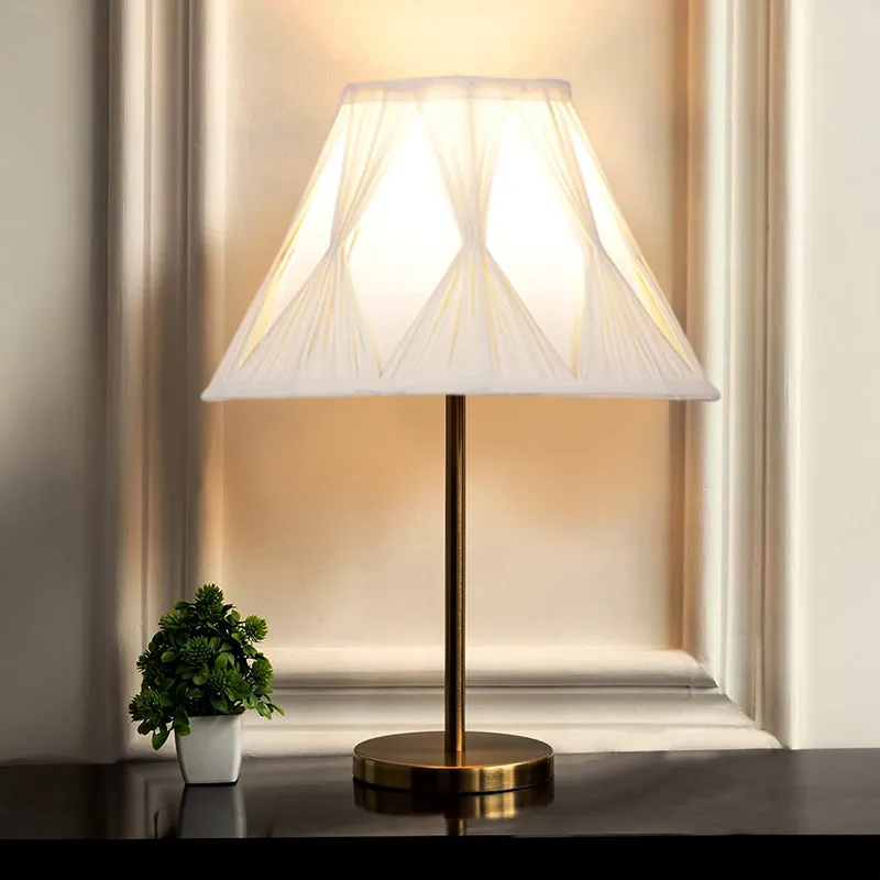 Manor Light Cotton & Metal Table Lamp - Ivory,Gold media 1