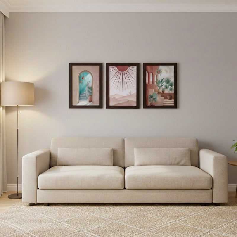 Desert Horizon & Arch Wall Painting With Frame - Set Of Three
