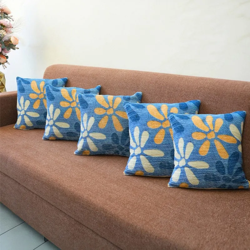 FloralGrace Cushion Cover (Blue, Yellow) - Set Of Five media 4