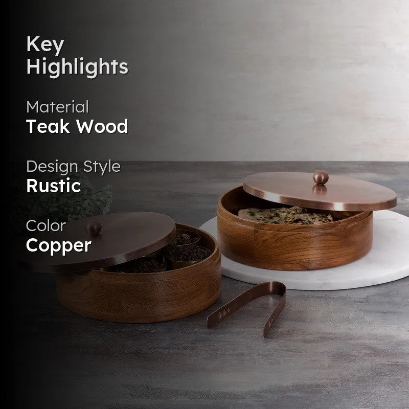 Prestyn Teak Wood Round Masala Box - Three Piece Set media 2