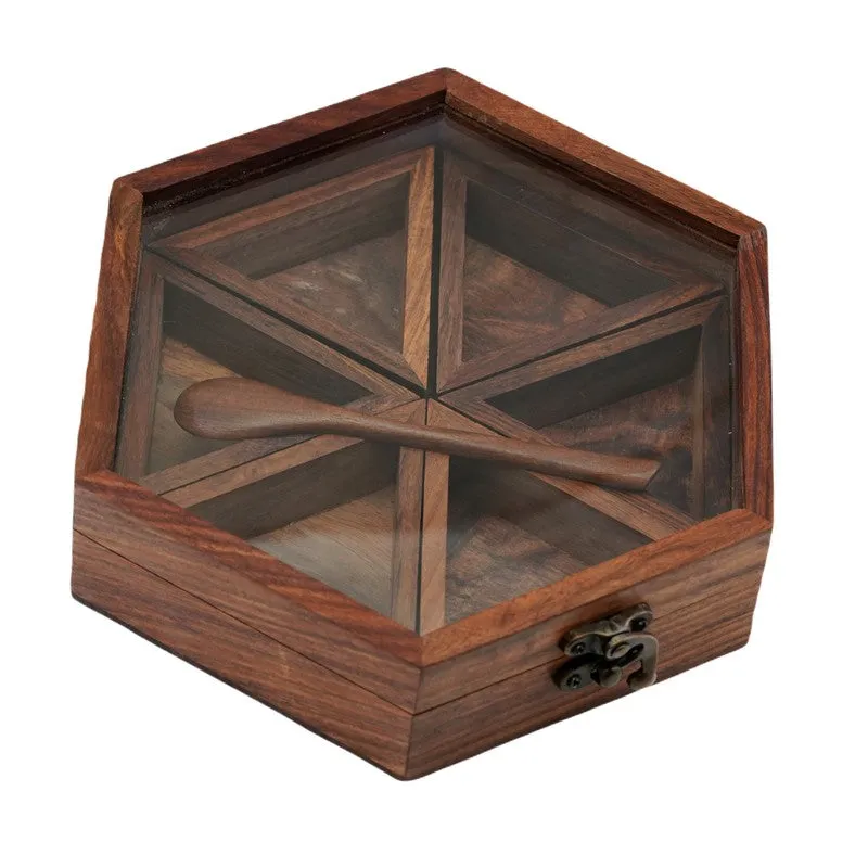 Pantry Sheesham Wood Hexagon Masala Box - Eight Piece Set media 4