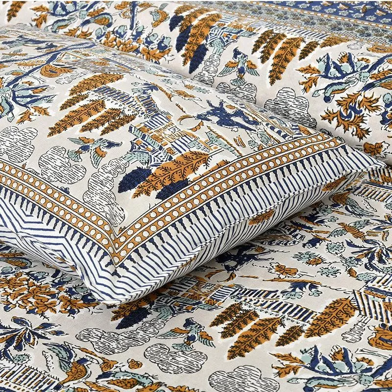 Jimika Printed Cotton Bedsheet (Blue) - 160 TC media 4