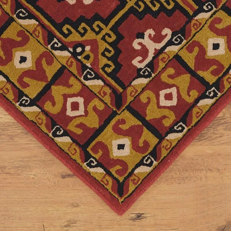 Gamling Hand Tufted Ethnic Wool & Nylon Carpet - Red & Brown media 3