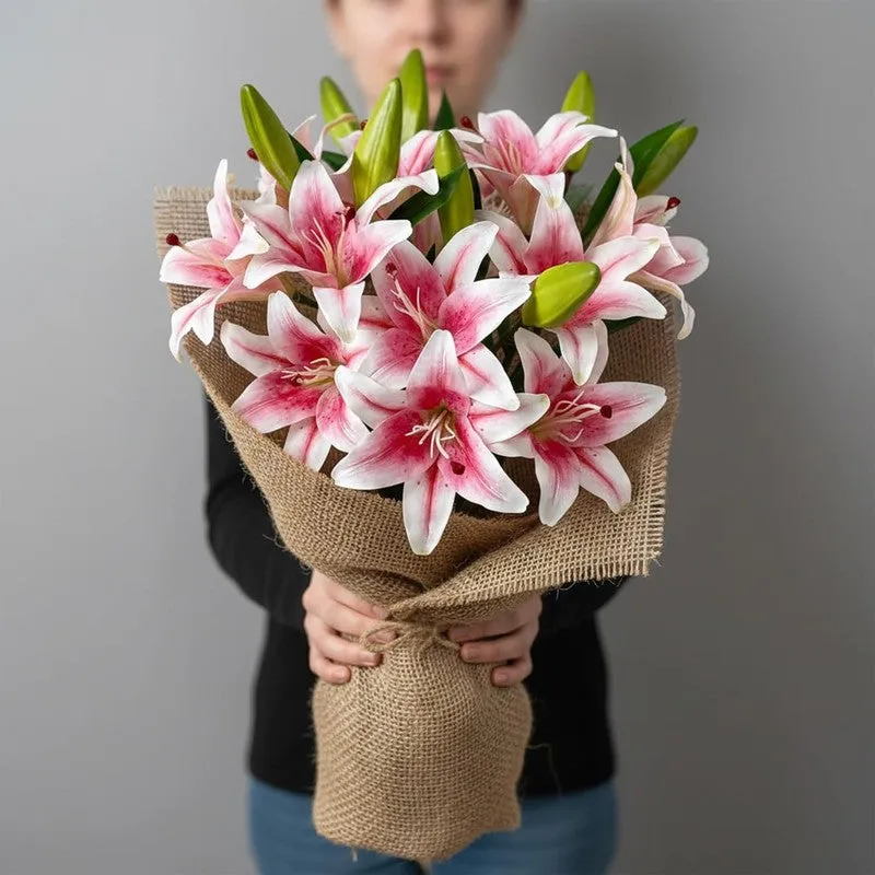 Lilium Roose Silk Artificial Flower Sticks - Pink media 8