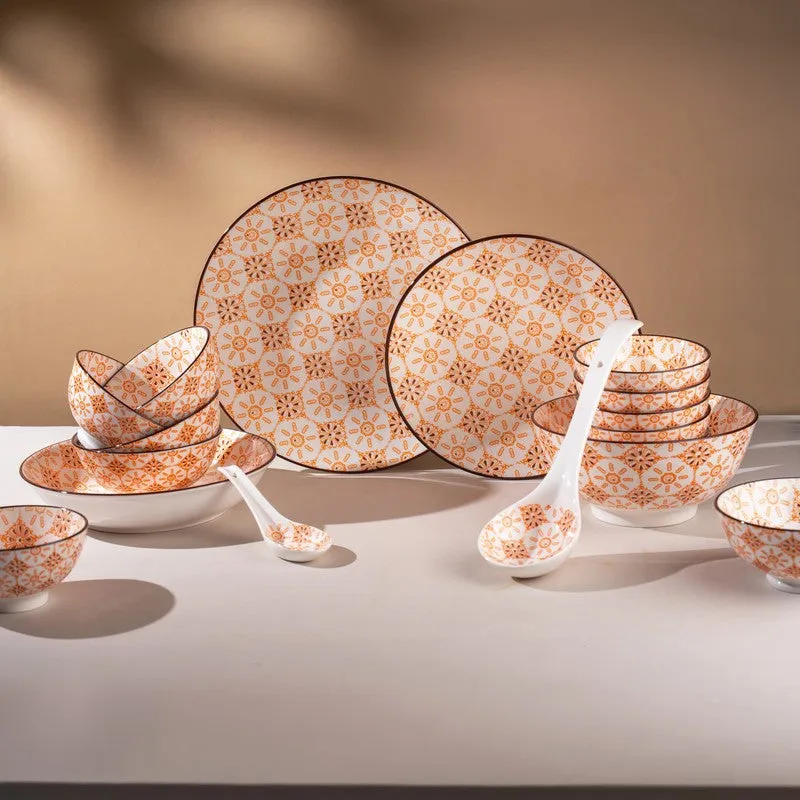 FeastTrail Porcelain Dinner Set (Orange) - 35 Piece Set media 3
