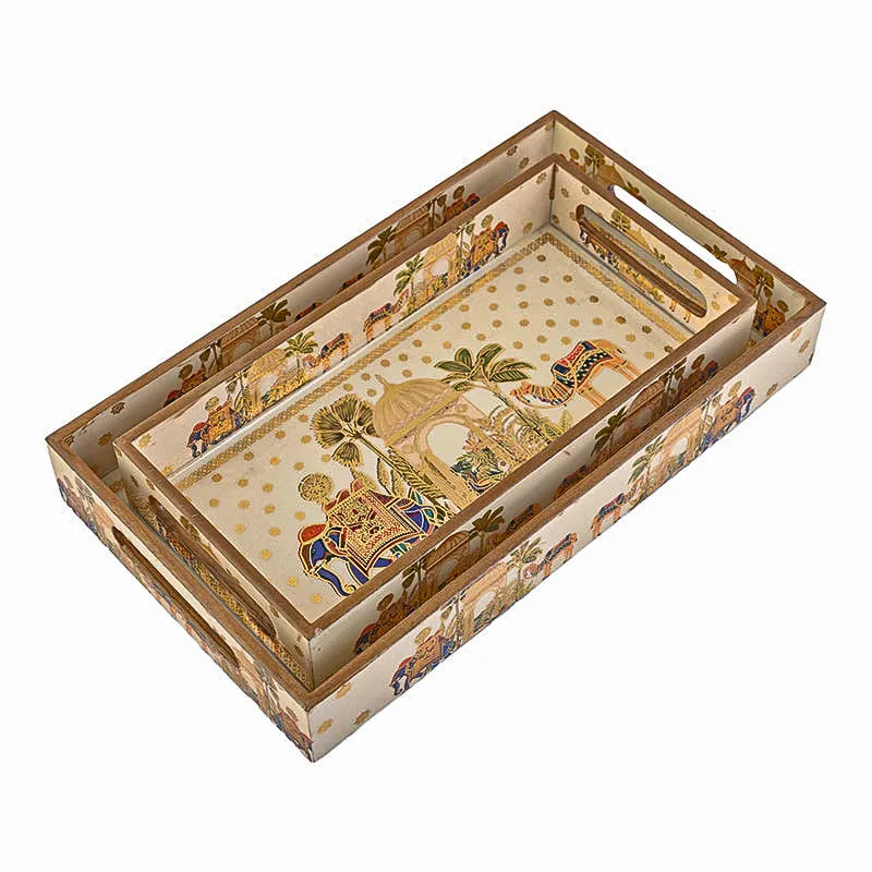 Rajvaha Wood Serving Tray (Medium & Small)- Set Of Two media 3