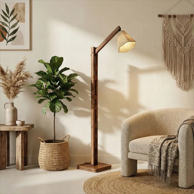 SereneGlow Wooden Floor Lamp - Brown media 3