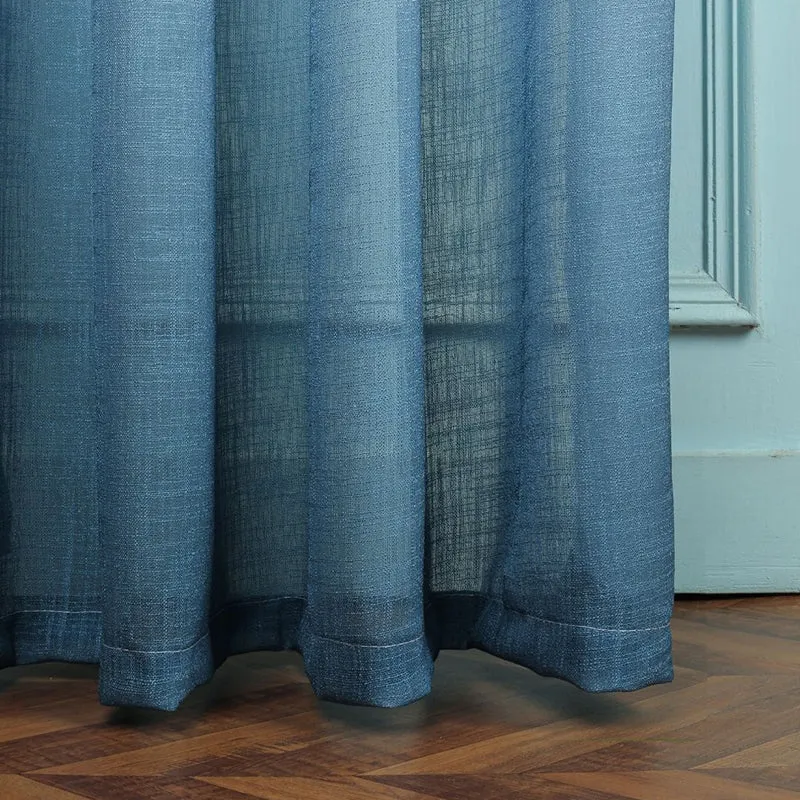Ombriette Linen Texture Sheer Curtain (Yellow, Blue) - Set Of Two media 8