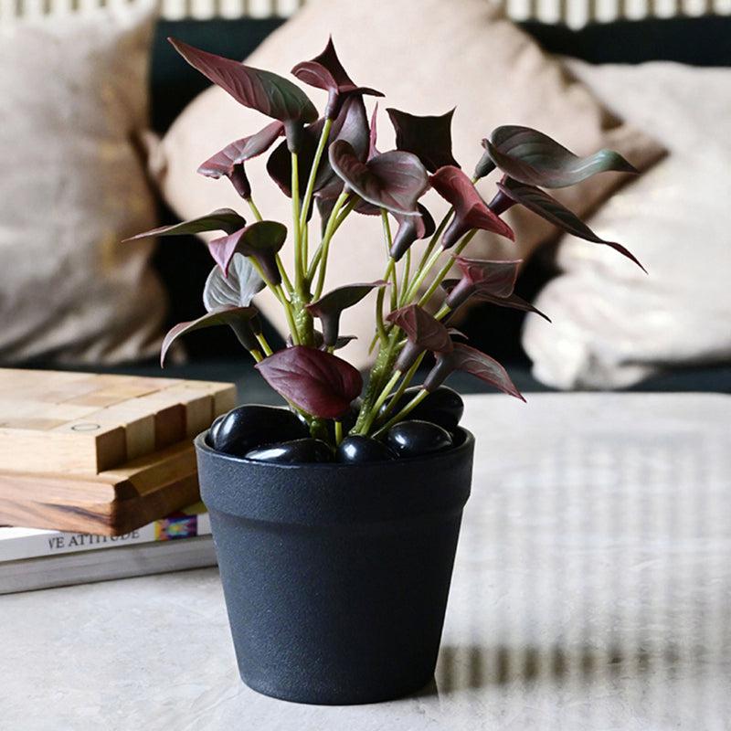 Moniva Artificial Pothos/Money Plant With Black Plastic Pot (Purple) - 19 cm media 4