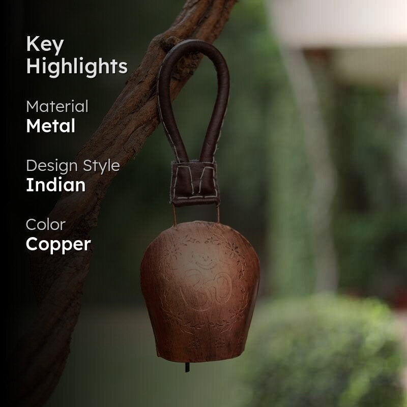 Sacred Om Engraved Rustic Metal Hanging Bell image 2