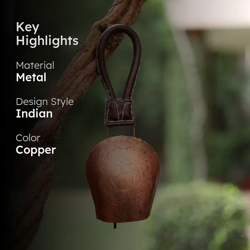 Sacred Om Engraved Rustic Metal Hanging Bell media 2