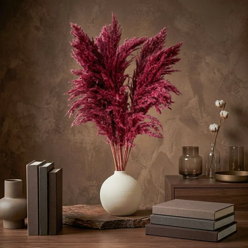 Puffy Fibre Artificial Pampas Stems - 2.62 ft (Red) media 4
