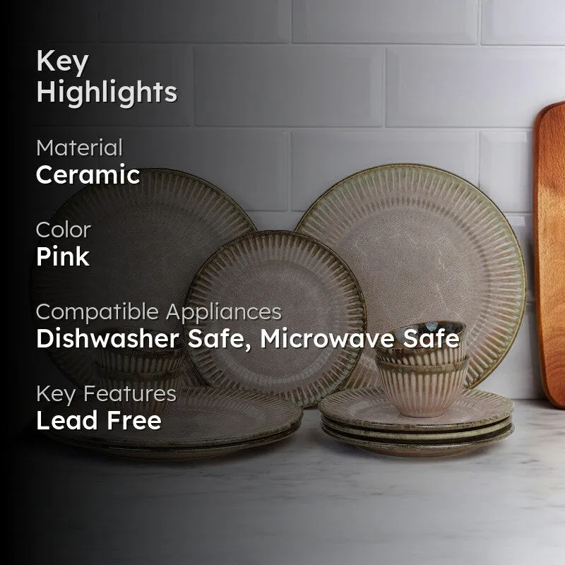 Rustic Pink Ceramic Dinner Set - 12 Piece Set media 2