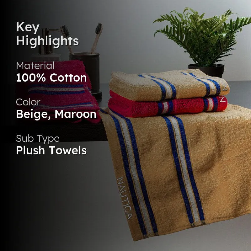 Nautica Dove Dual Down Cotton Hand Towel (Beige & Burgundy) - Set Of Four media 2