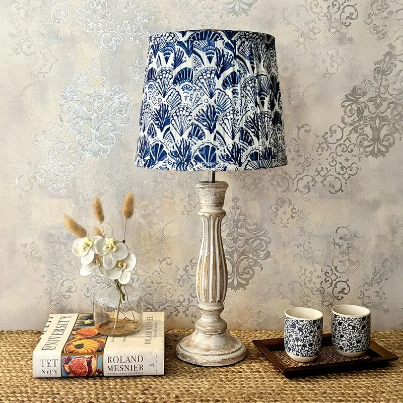 Cerulean Wooden Base Cotton Table Lamp - Blue media 3