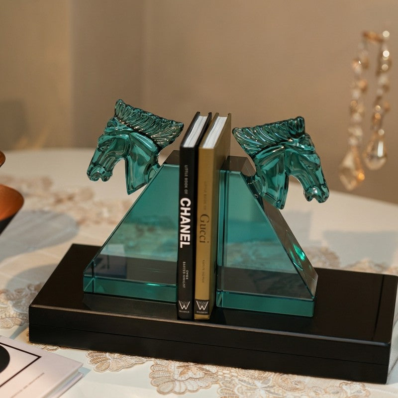Horse Shaped Crystal Book End - Blue
