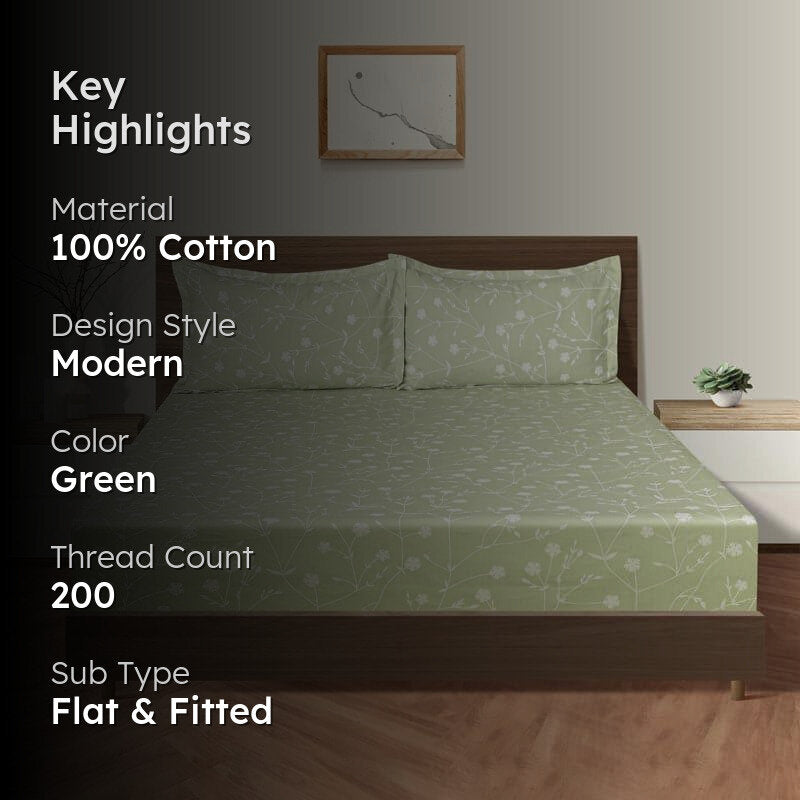 Swayam Myra Floral Cotton Bedsheet (Green) - 200 TC media 2